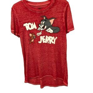 Tom & Jerry Women's Graphic Pullover Crew Neck Short Sleeve Tee Size Medium Red
